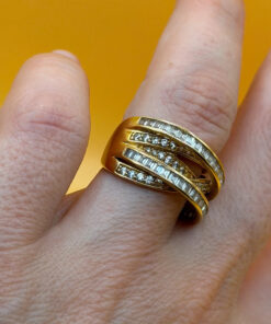 High-Quality CZ Silver Ring with Gold Plating, Size K
