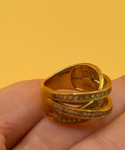 High-Quality CZ Silver Ring with Gold Plating, Size K