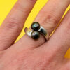 Sterling silver ring with round rare Tahitian pearls – size K