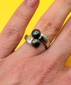 Sterling silver ring with round rare Tahitian pearls – size K
