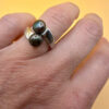 Sterling silver ring with round rare Tahitian pearls – size K