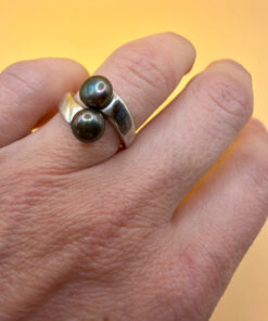 Sterling silver ring with round rare Tahitian pearls – size K