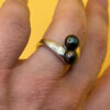 Sterling silver ring with round rare Tahitian pearls – size K