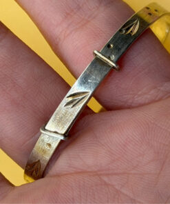 Vintage children etched cross pattern cuff bangle bracelet, in sterling silver