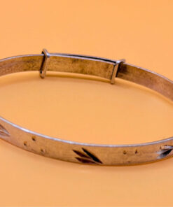 Vintage children etched cross pattern cuff bangle bracelet, in sterling silver#145
