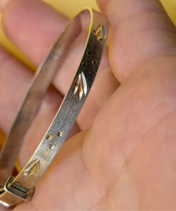 Vintage children etched cross pattern cuff bangle bracelet, in sterling silver