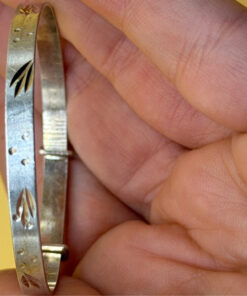 Vintage children etched cross pattern cuff bangle bracelet, in sterling silver