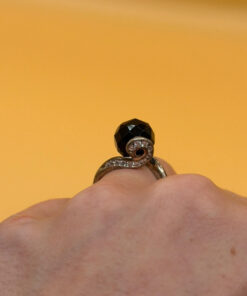 Cupronickel ring with a sulfur stone (possibly onyx), UK size K #150