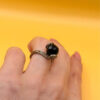 Cupronickel ring with a sulfur stone (possibly onyx), UK size K #150