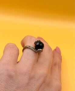 Cupronickel ring with a sulfur stone (possibly onyx), UK size K