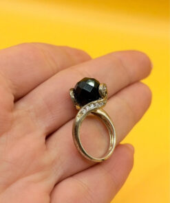 Cupronickel ring with a sulfur stone (possibly onyx), UK size K #150