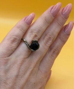 Cupronickel ring with a sulfur stone (possibly onyx), UK size K