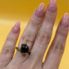 Cupronickel ring with a sulfur stone (possibly onyx), UK size K #150