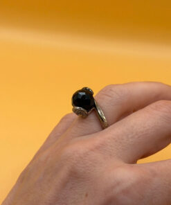 Cupronickel ring with a sulfur stone (possibly onyx), UK size K