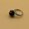 Cupronickel ring with a sulfur stone (possibly onyx), UK size K #150