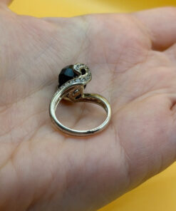 Cupronickel ring with a sulfur stone (possibly onyx), UK size K