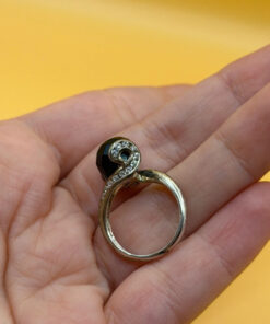 Cupronickel ring with a sulfur stone (possibly onyx), UK size K