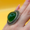 Vintage round green onyx filigree pure silver ring Uk size L