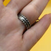 Vintage round green onyx filigree pure silver ring Uk size L