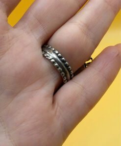 Vintage round green onyx filigree pure silver ring Uk size L