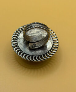 Vintage round green onyx filigree pure silver ring Uk size L