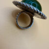 Vintage round green onyx filigree pure silver ring Uk size L