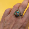 Tibetan silver plated ring with turquoise and coral, size U