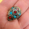 Tibetan silver plated ring with turquoise and coral, size U