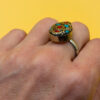 Tibetan silver plated ring with turquoise and coral, size U