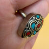 Tibetan silver plated ring with turquoise and coral, size U