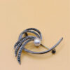 Sterling silver brooch with marcasite and pearls, Flower brooch, Brooch with leaf#153