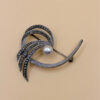 Sterling silver brooch with marcasite and pearls, Flower brooch, Brooch with leaf#153