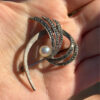 Sterling silver brooch with marcasite and pearls, Flower brooch, Brooch with leaf#153