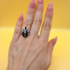 sterling silver ring leaf ring featuring a black onyx inlay Uk size J 1/2#141