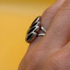 sterling silver ring leaf ring featuring a black onyx inlay Uk size J 1/2#141