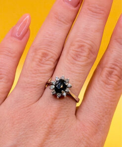 Size O 1/2 Silver Vintage Ring with Natural Sapphire#141