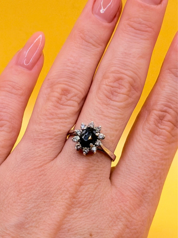 Size O 1/2 Silver Vintage Ring with Natural Sapphire#141