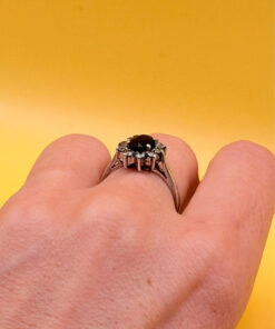 Size O 1/2 Silver Vintage Ring with Natural Sapphire