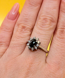 Size O 1/2 Silver Vintage Ring with Natural Sapphire#141