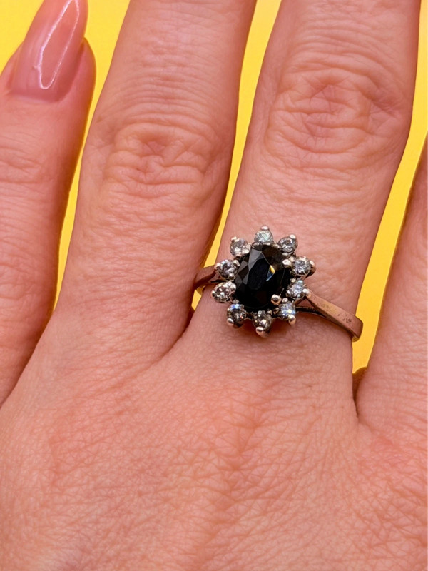 Size O 1/2 Silver Vintage Ring with Natural Sapphire#141