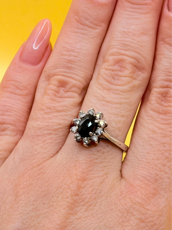 Size O 1/2 Silver Vintage Ring with Natural Sapphire#141