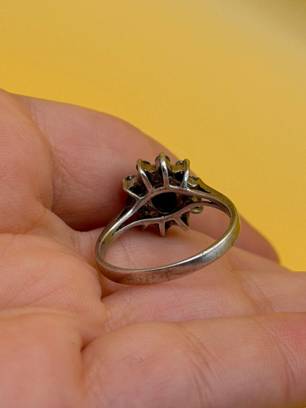 Size O 1/2 Silver Vintage Ring with Natural Sapphire#141