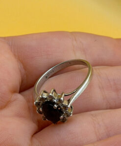 Size O 1/2 Silver Vintage Ring with Natural Sapphire