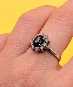 Size O 1/2 Silver Vintage Ring with Natural Sapphire