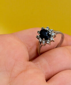 Size O 1/2 Silver Vintage Ring with Natural Sapphire
