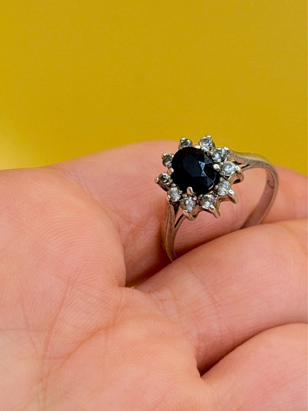 Size O 1/2 Silver Vintage Ring with Natural Sapphire#141