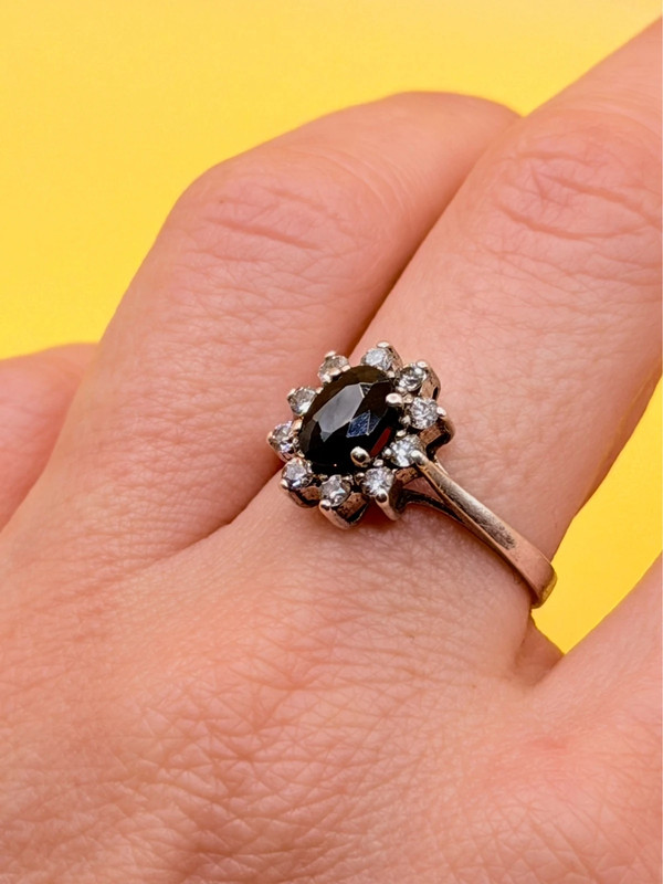 Size O 1/2 Silver Vintage Ring with Natural Sapphire#141