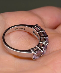TGGC 925 Sterling Silver naturalAmethyst Half Eternity Ring -UK Size P