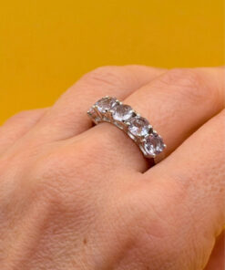 TGGC 925 Sterling Silver naturalAmethyst Half Eternity Ring -UK Size P