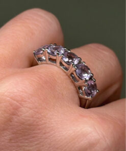 TGGC 925 Sterling Silver naturalAmethyst Half Eternity Ring -UK Size P#114